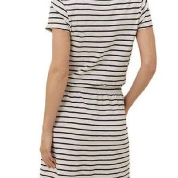 Pact Perfect Slub Weekend Dress White Striped L Organic Cotton Drawstring Casual - Picture 2 of 8